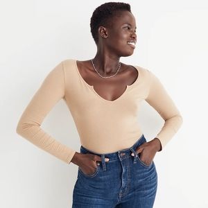 Madewell Pointelle Split Neck Long Sleeved Thong Bodysuit size M